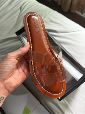 Billionaire Transparent-Strap Tan Slide Sandal